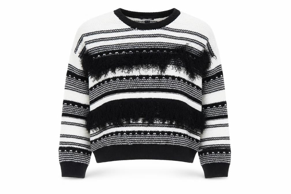 New Look  Womens Black Round Neck Striped Acrylic Pullover Jumper Size M