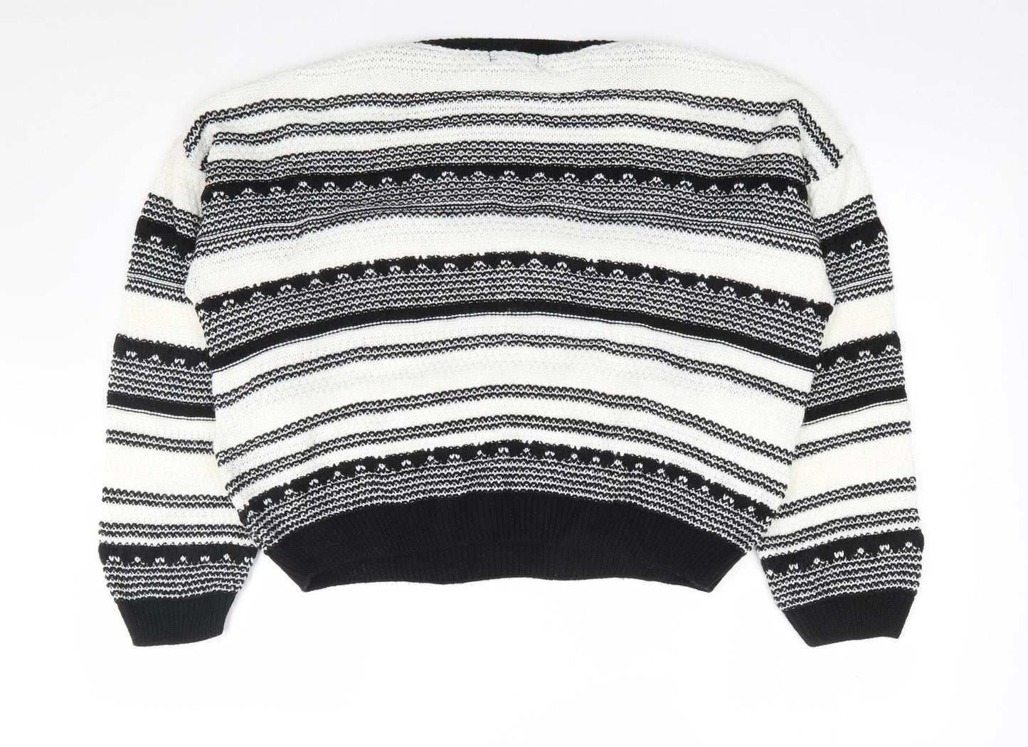 New Look  Womens Black Round Neck Striped Acrylic Pullover Jumper Size M