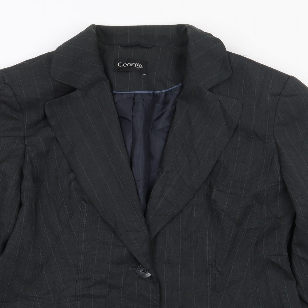George Womens Grey Pinstripe Polyester Jacket Suit Jacket Size 14