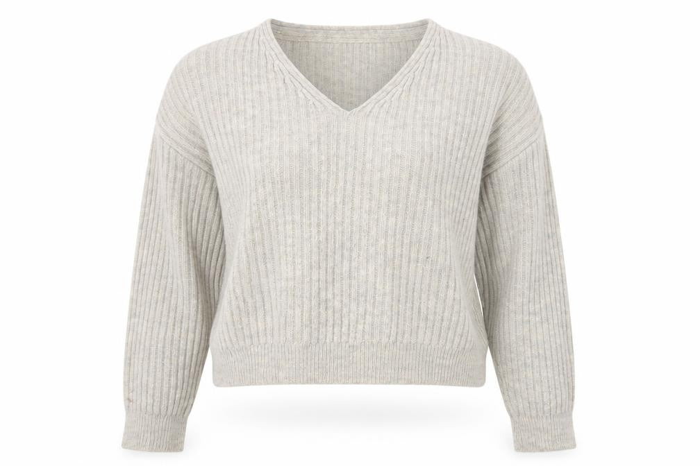 New Look Womens Grey V-Neck  Acrylic Pullover Jumper Size S