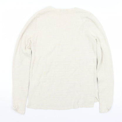 Gallery Womens Ivory V-Neck  Cotton Pullover Jumper Size S