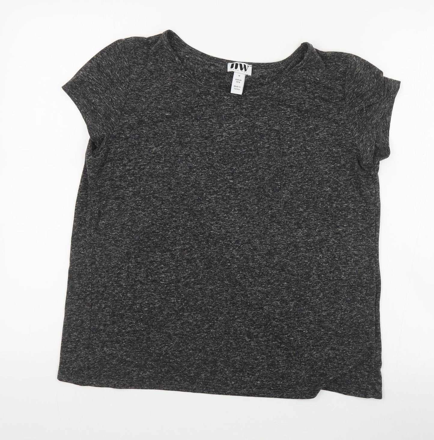 MW Womens Grey  Polyester Basic T-Shirt Size M Round Neck - Slit back