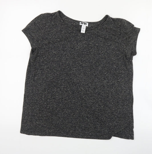 MW Womens Grey  Polyester Basic T-Shirt Size M Round Neck - Slit back