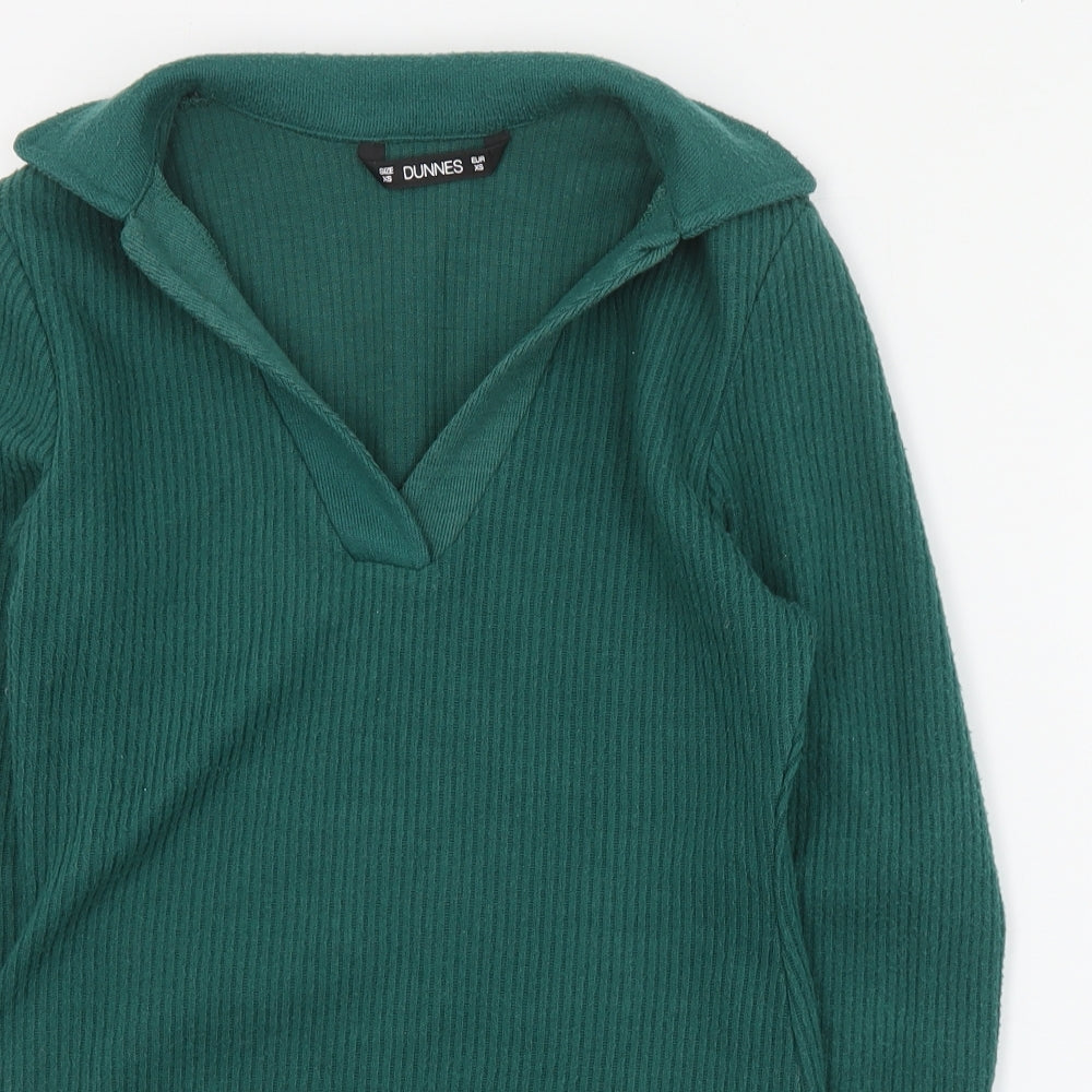 Dunnes Stores Womens Green V-Neck  Polyester Pullover Jumper Size XS