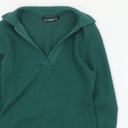 Dunnes Womens Green V-Neck  Polyester Pullover Jumper Size XS