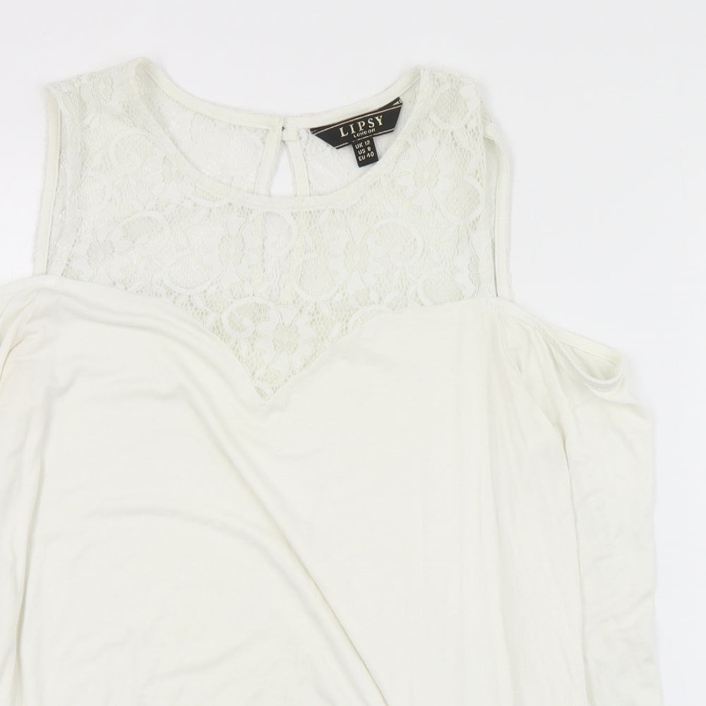 Lipsy Womens Ivory  Viscose Basic Blouse Size 12 Round Neck