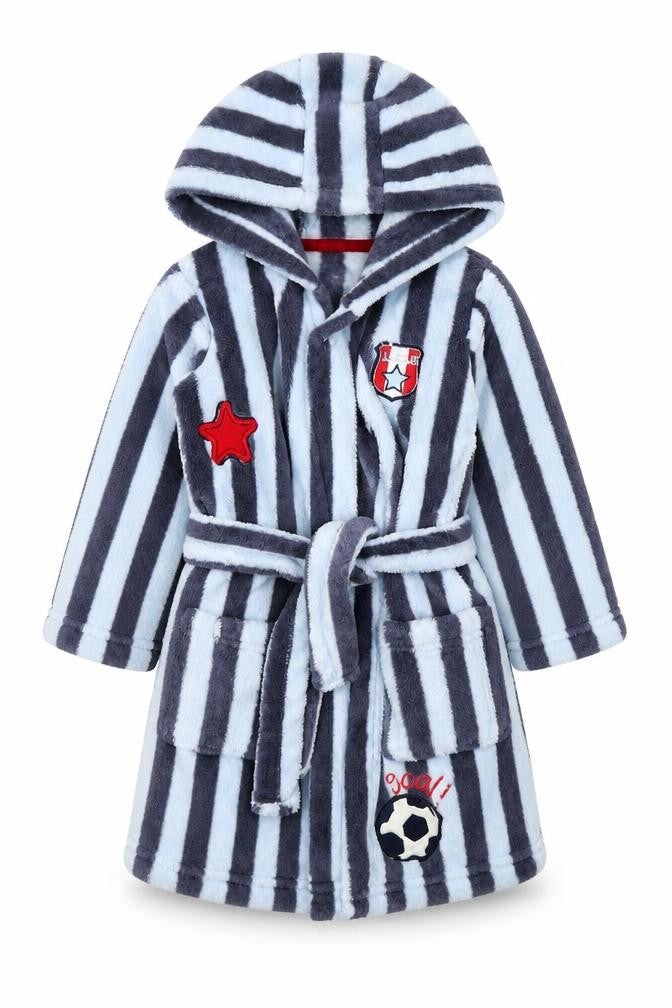Matalan Baby Blue Striped Polyester Kimono Gown Size 9-12 Months  Tie - Football