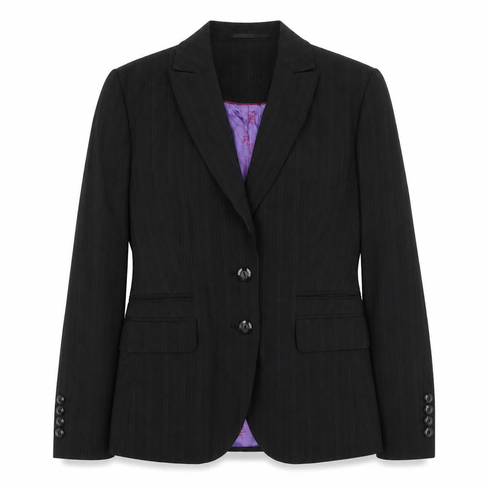 Brook Taverner Womens Black Striped Polyester Jacket Suit Jacket Size 6