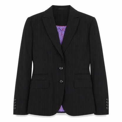 Brook Taverner Womens Black Striped Polyester Jacket Suit Jacket Size 6