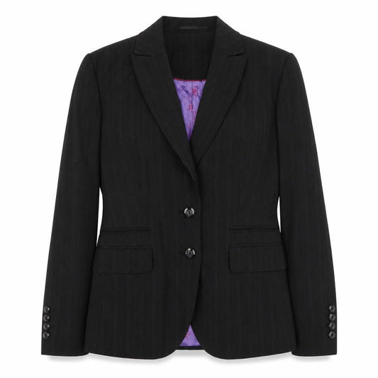 Brook Taverner Womens Black Striped Polyester Jacket Suit Jacket Size 6