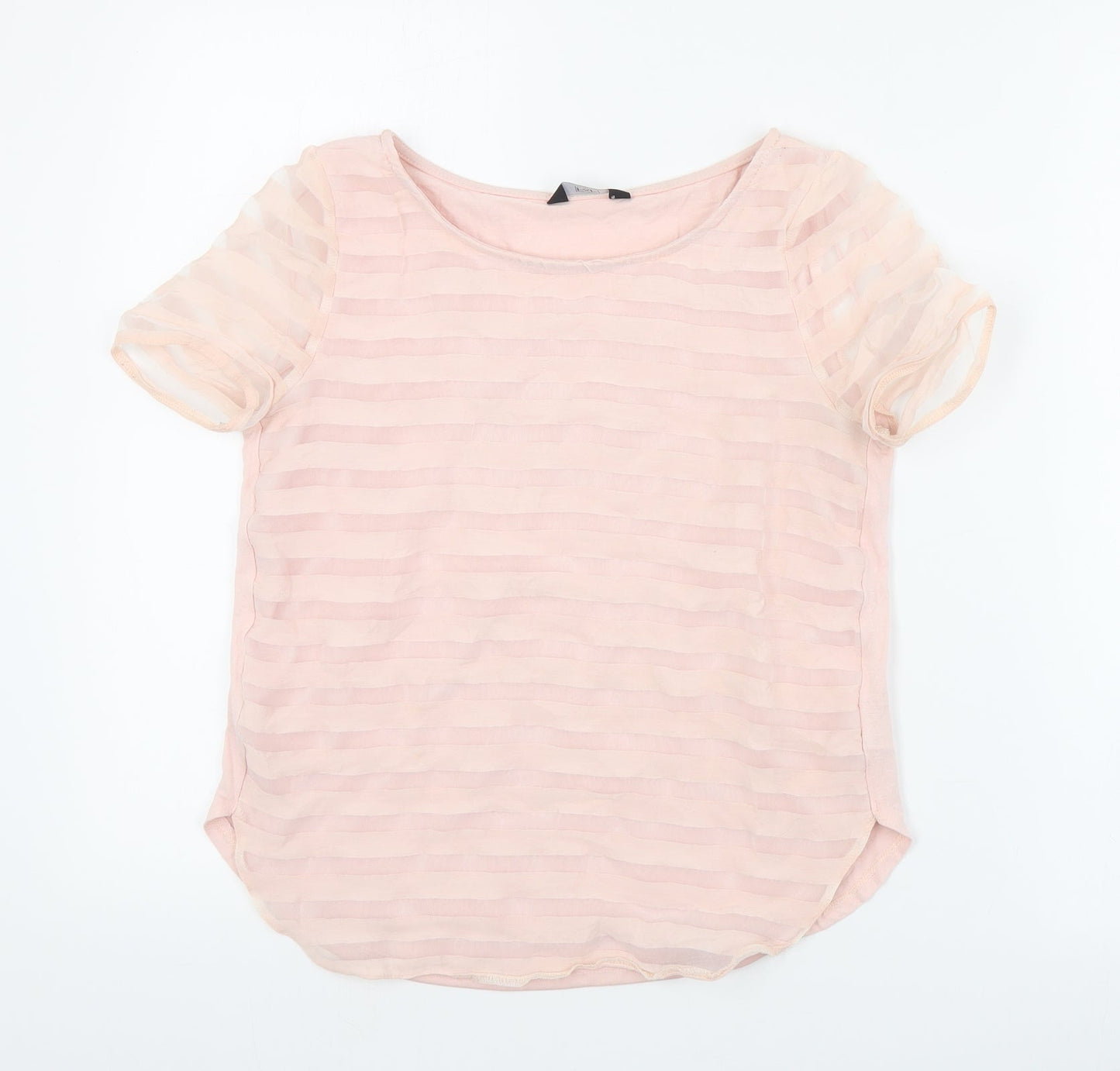 F&F Womens Pink Striped Polyester Basic Blouse Size 6 Round Neck
