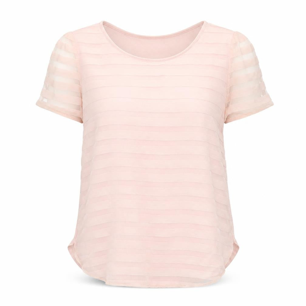 F&F Womens Pink Striped Polyester Basic Blouse Size 6 Round Neck