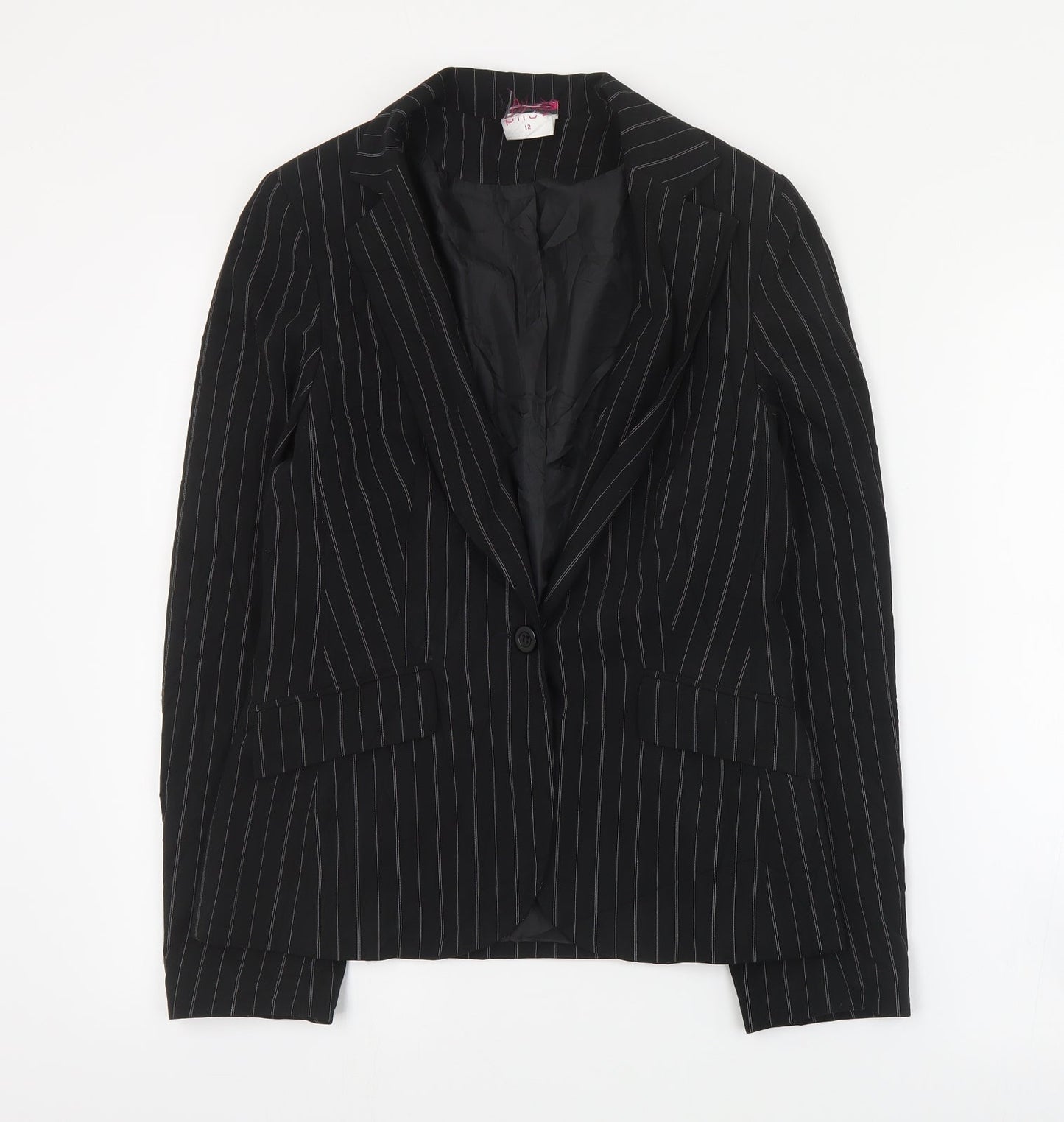 Pilot Womens Black Striped Polyester Jacket Suit Jacket Size 12