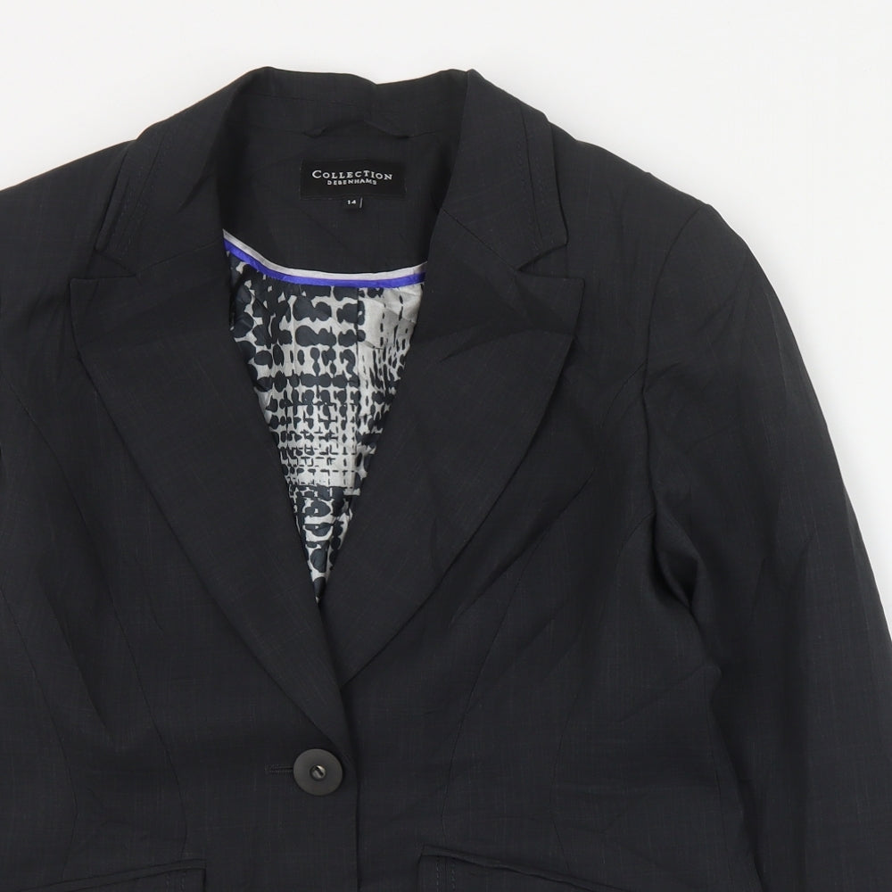 Collection Womens Grey Spotted Polyester Jacket Suit Jacket Size 14