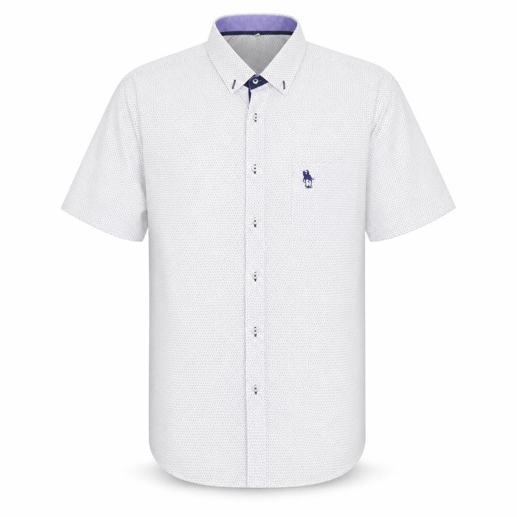 S&C Mens White Geometric Polyester  Button-Up Size L Collared Button