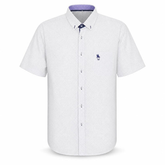 S&C Mens White Geometric Polyester  Button-Up Size L Collared Button