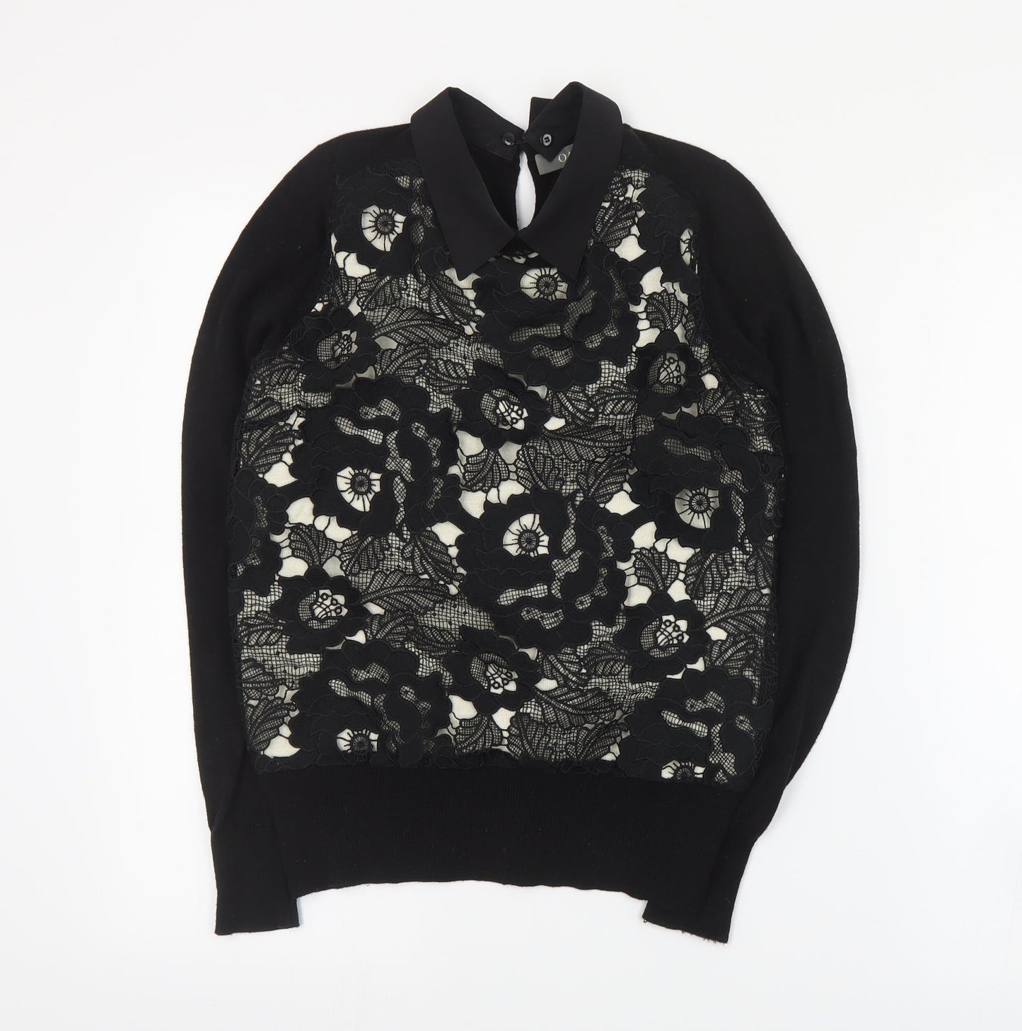 Oasis Womens Black Collared  Cotton Pullover Jumper Size XS