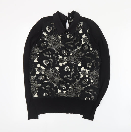 Oasis Womens Black Collared  Cotton Pullover Jumper Size XS