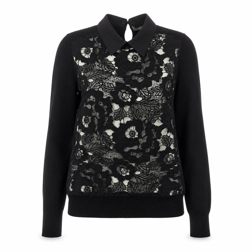 Oasis Womens Black Collared  Cotton Pullover Jumper Size XS