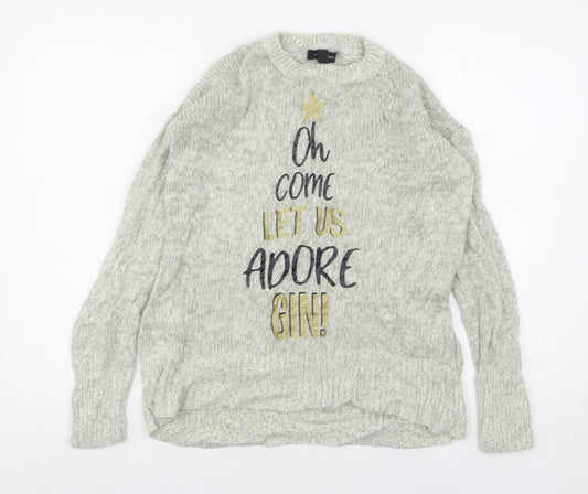 New Look Womens Grey Round Neck  Acrylic Pullover Jumper Size S
