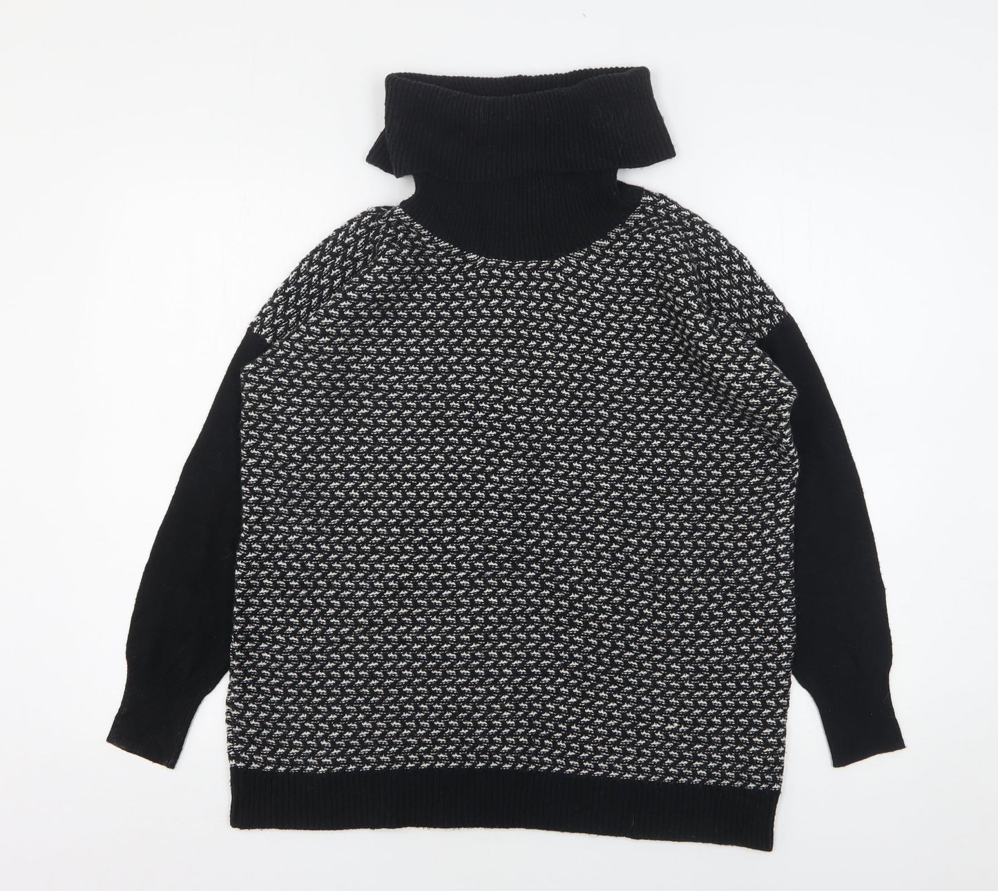 Wallis Womens Black Roll Neck Geometric Acrylic Pullover Jumper Size S