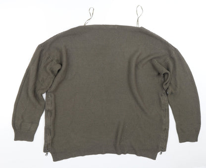 Peacocks Womens Green Round Neck  Acrylic Pullover Jumper Size XL