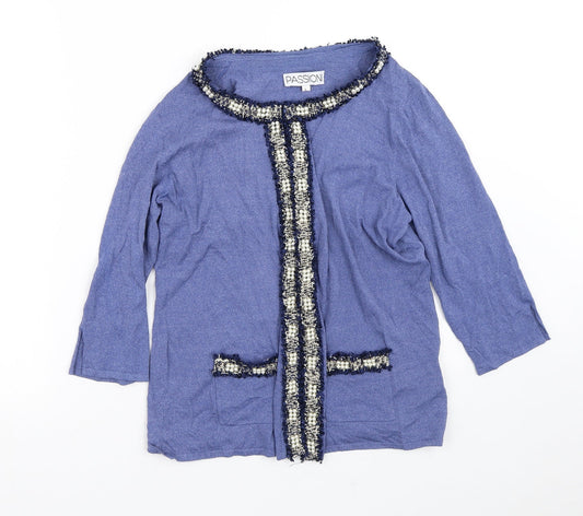 Passion Womens Purple Round Neck  Viscose Cardigan Jumper Size L