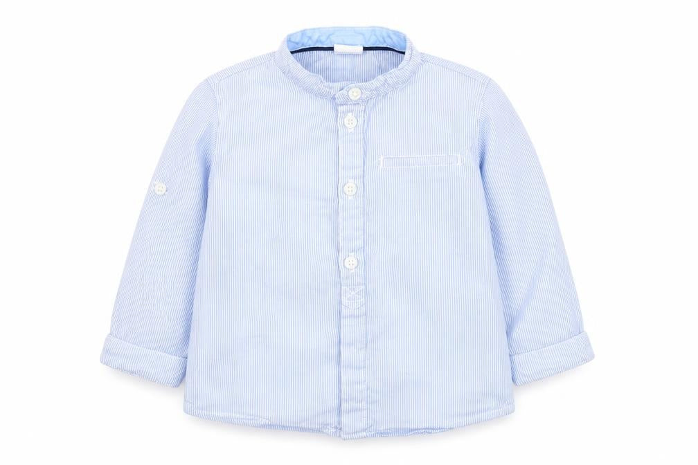 H&M Boys Blue Striped Polyester Basic Button-Up Size 12 Months Round Neck Button