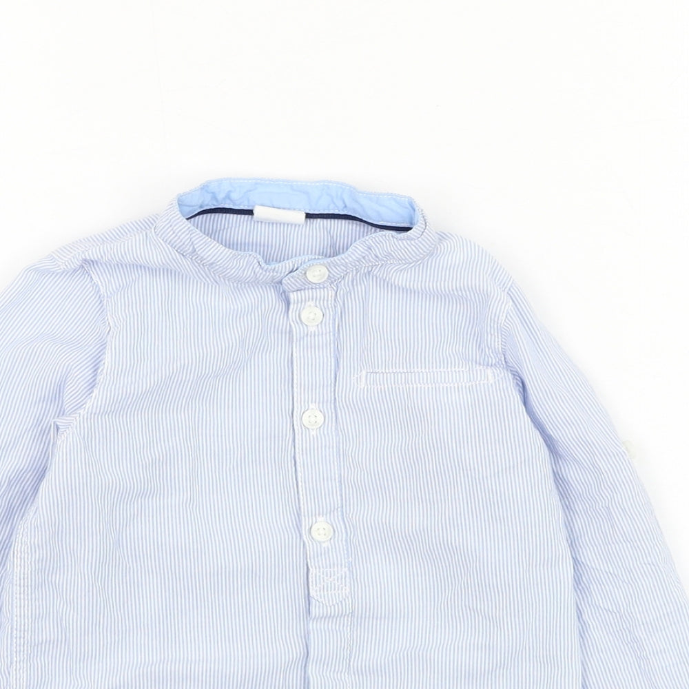 H&M Boys Blue Striped Polyester Basic Button-Up Size 12 Months Round Neck Button