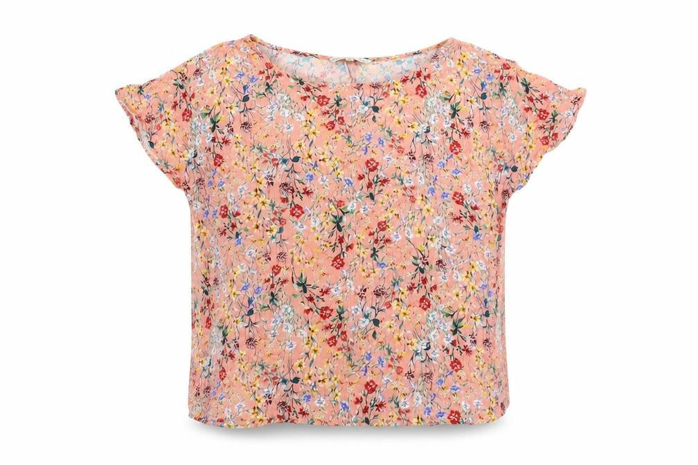 F&F Womens Pink Floral Viscose Basic Blouse Size 10 Round Neck