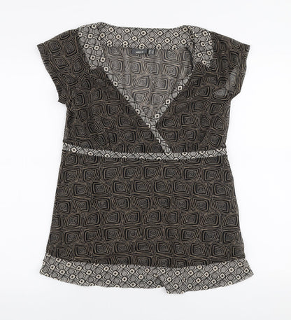Mexx Womens Brown Geometric Polyester Basic Blouse Size XL V-Neck