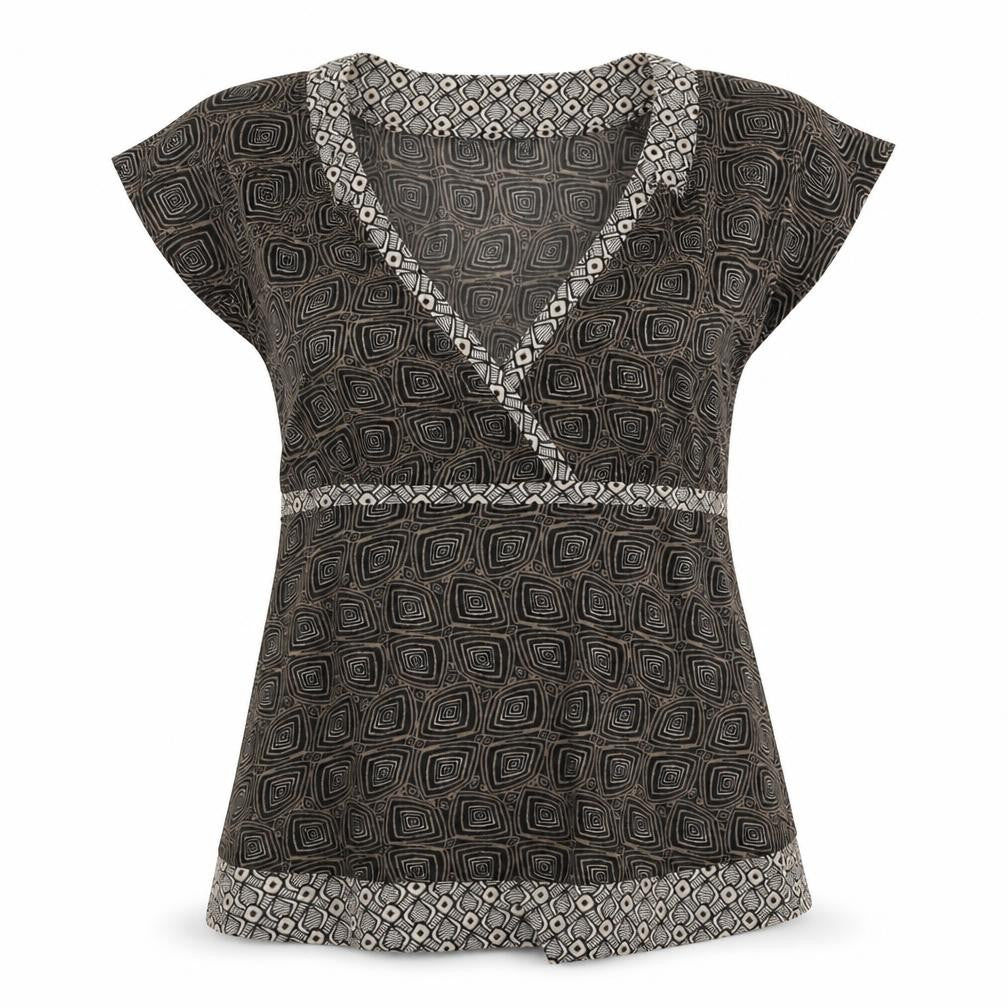 Mexx Womens Brown Geometric Polyester Basic Blouse Size XL V-Neck
