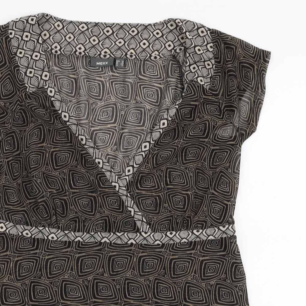 Mexx Womens Brown Geometric Polyester Basic Blouse Size XL V-Neck