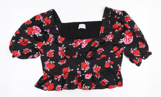 Savida Womens Multicoloured Floral Polyester Cropped Blouse Size XL Square Neck