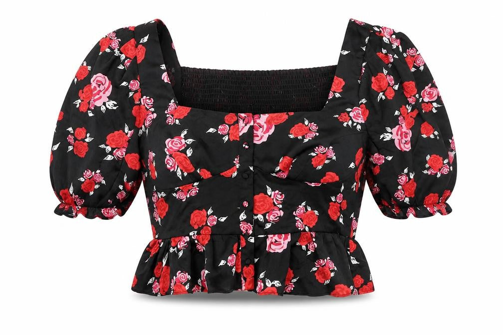 Savida Womens Multicoloured Floral Polyester Cropped Blouse Size XL Square Neck