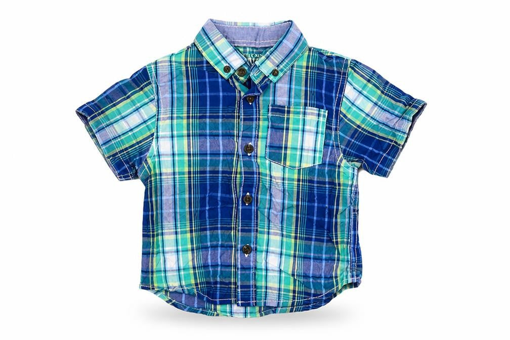 Rebel Boys Multicoloured Plaid 100% Cotton Basic Dress Shirt Size 18-24 Months Collared Button
