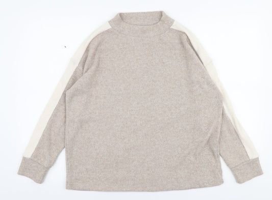 F&F Womens Beige High Neck  Polyester Pullover Jumper Size 8