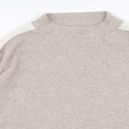 F&F Womens Beige High Neck  Polyester Pullover Jumper Size 8