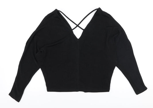 River Island Womens Black V-Neck  Polyester Pullover Jumper Size 8   - Cold shoulder