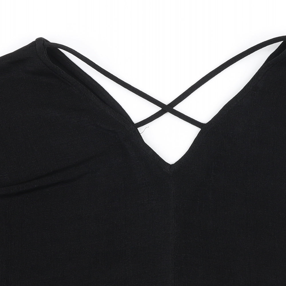 River Island Womens Black V-Neck  Polyester Pullover Jumper Size 8   - Cold shoulder
