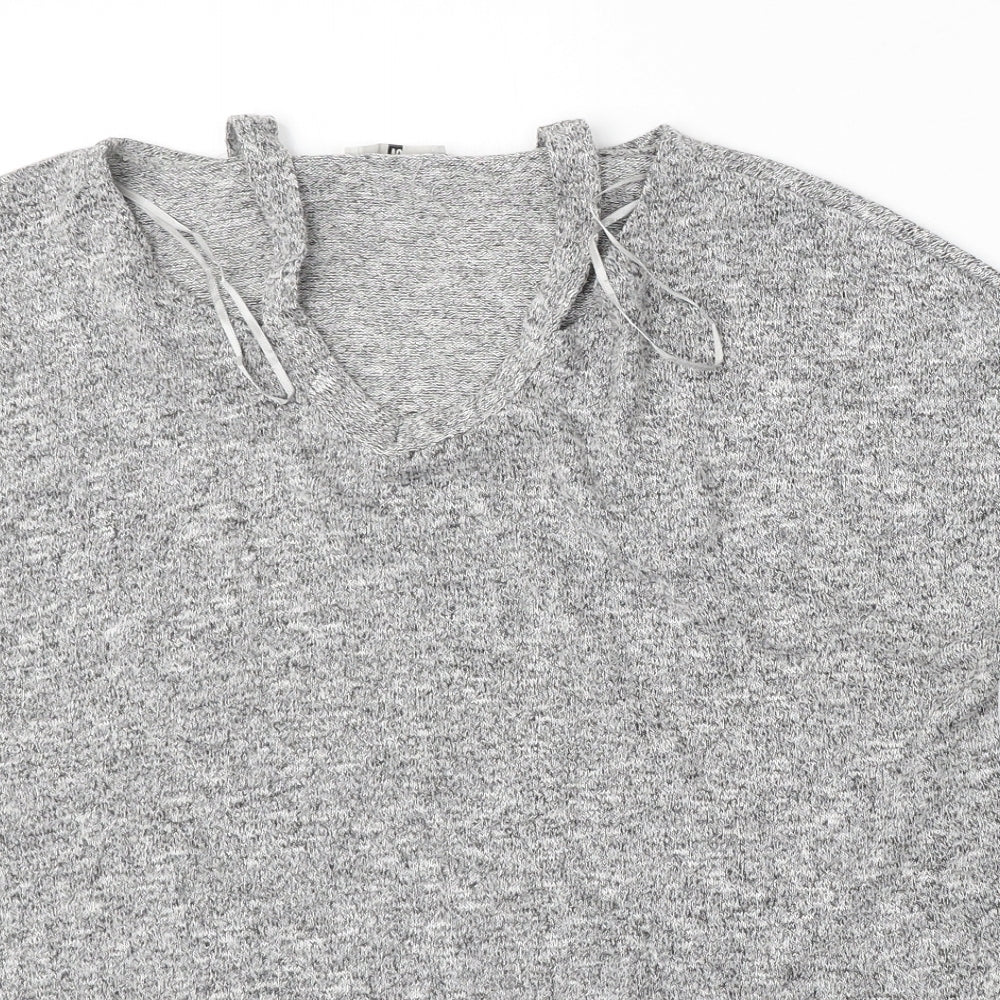 TU Womens Grey V-Neck  Polyester Pullover Jumper Size 12