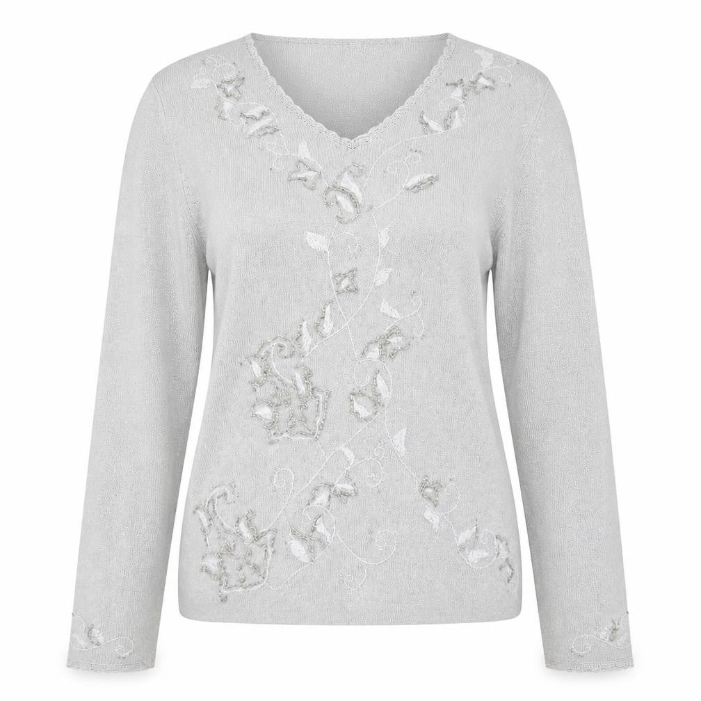 St Michael Womens Silver V-Neck  Polyester Pullover Jumper Size M
