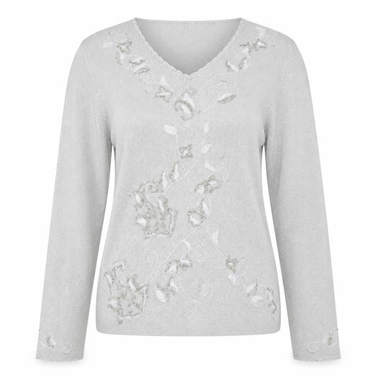 St Michael Womens Silver V-Neck Polyester Pullover Jumper Size M