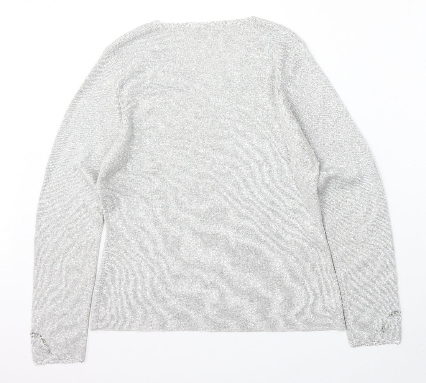 St Michael Womens Silver V-Neck  Polyester Pullover Jumper Size M