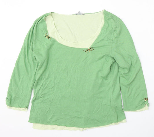 Per Una Womens Green Round Neck  Cotton Pullover Jumper Size 14