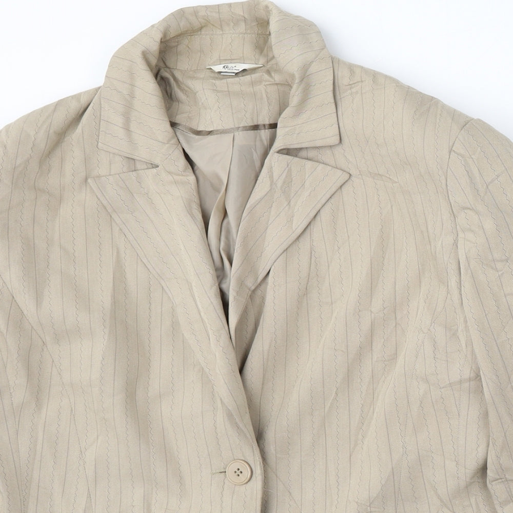 Klass Womens Beige Striped Viscose Jacket Suit Size 16