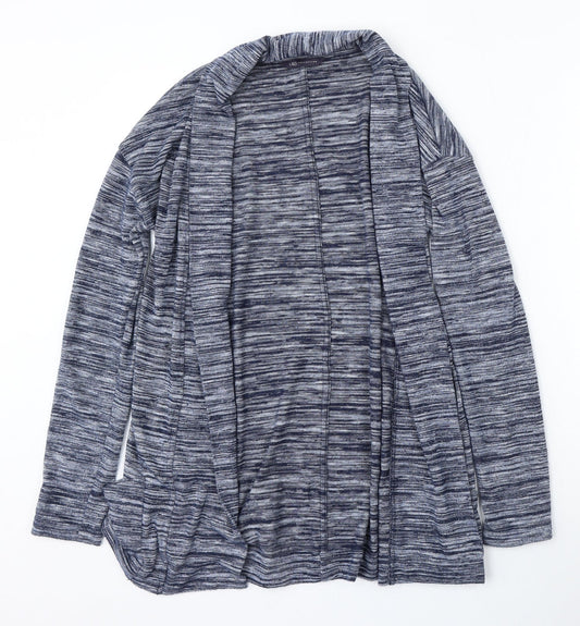 Marks and Spencer Womens Blue V-Neck Striped Polyester Cardigan Jumper Size 10