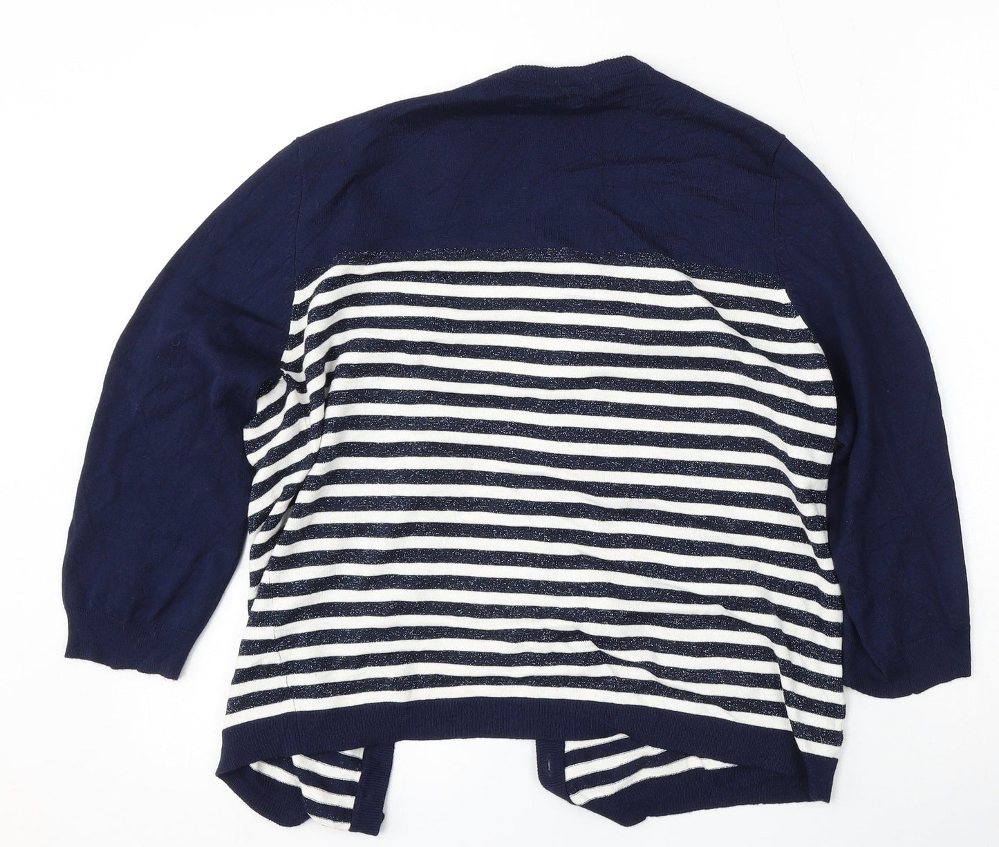 M&Co Womens Blue V-Neck Striped Viscose Cardigan Jumper Size L