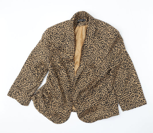 Internacionale Womens Brown Animal Print Polyester Jacket Suit Size 12