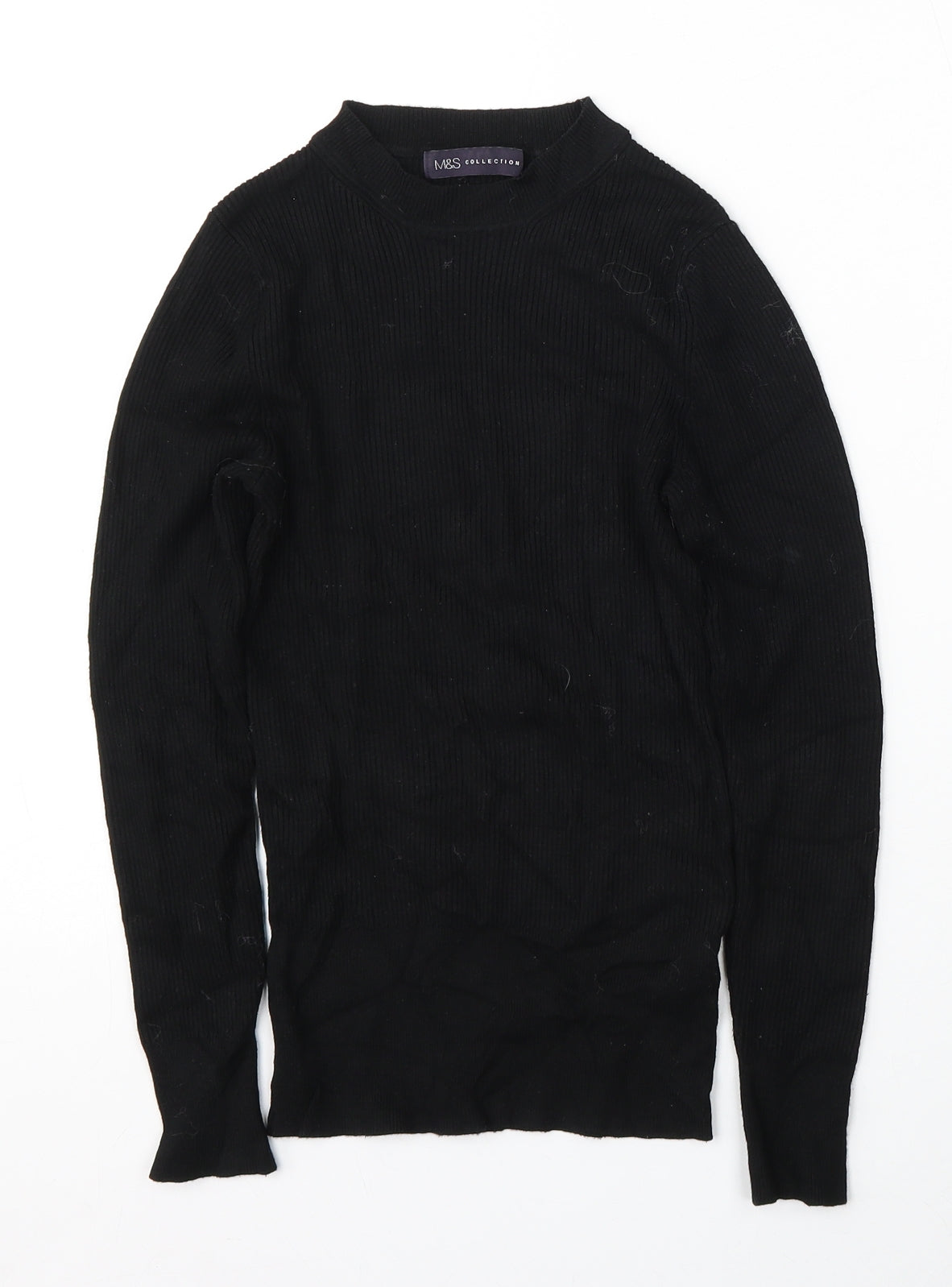 Marks and Spencer Womens Black Round Neck  Viscose Pullover Jumper Size 8